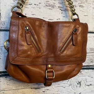 Sabina New York whiskey Tan Leather Shoulder Bag with Gold